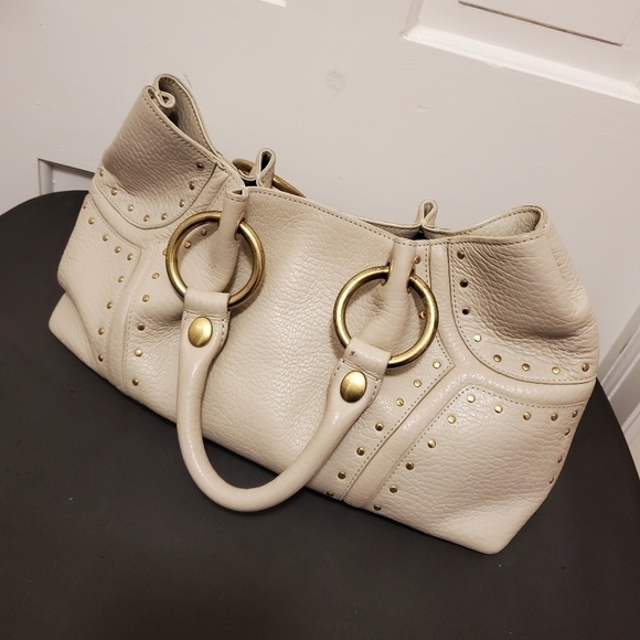 Kenneth Cole Ivory Pebble Grain Leather Studded Satchel - Picture 4 of 7